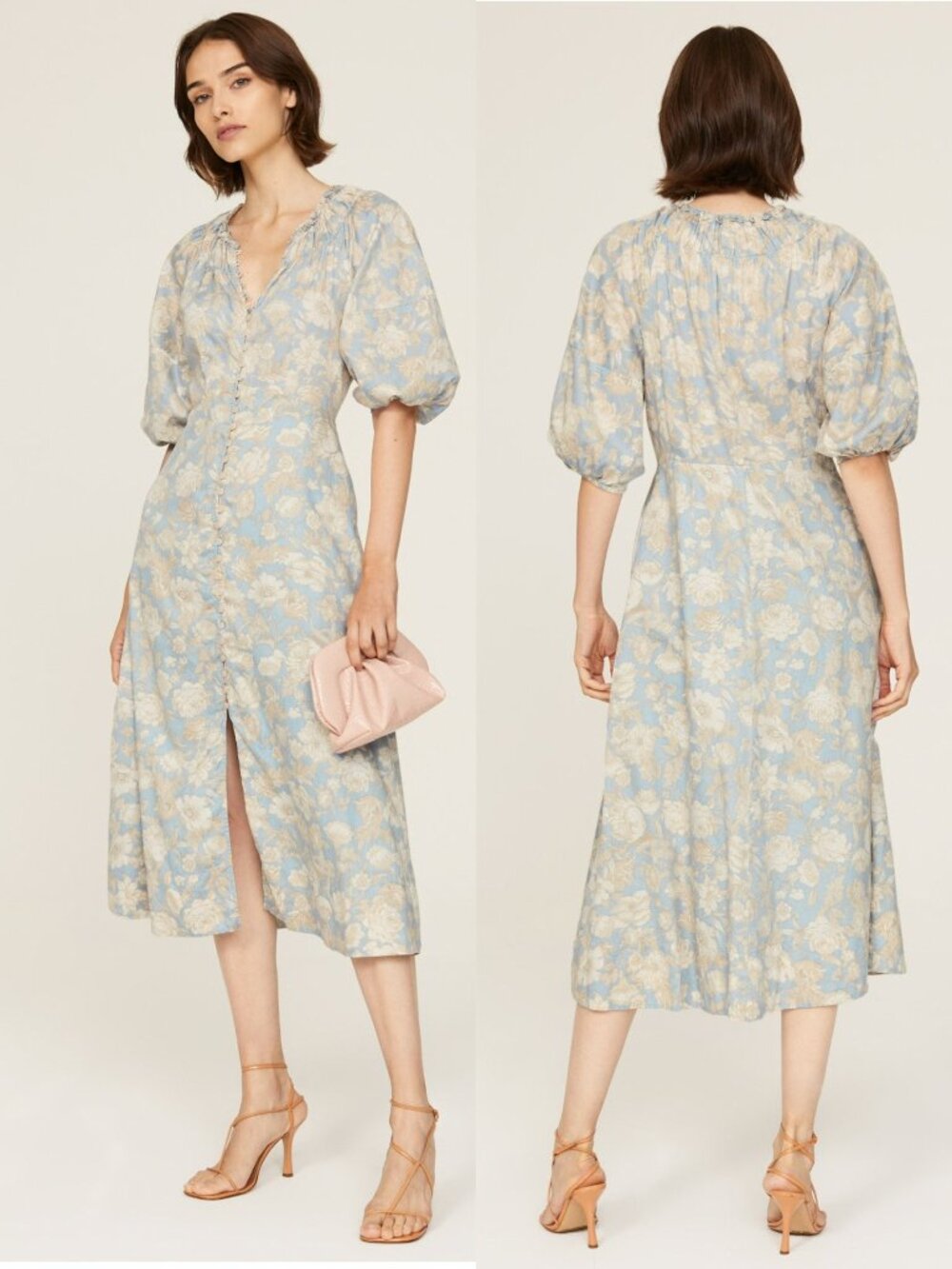 Rebecca Taylor Fleur Floral Print Front Button Midi Dress Size 2